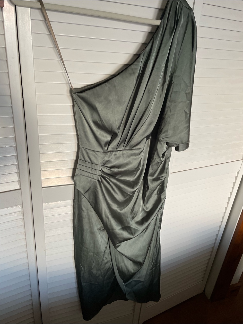 One-Shoulder Olive Green Satin Dress